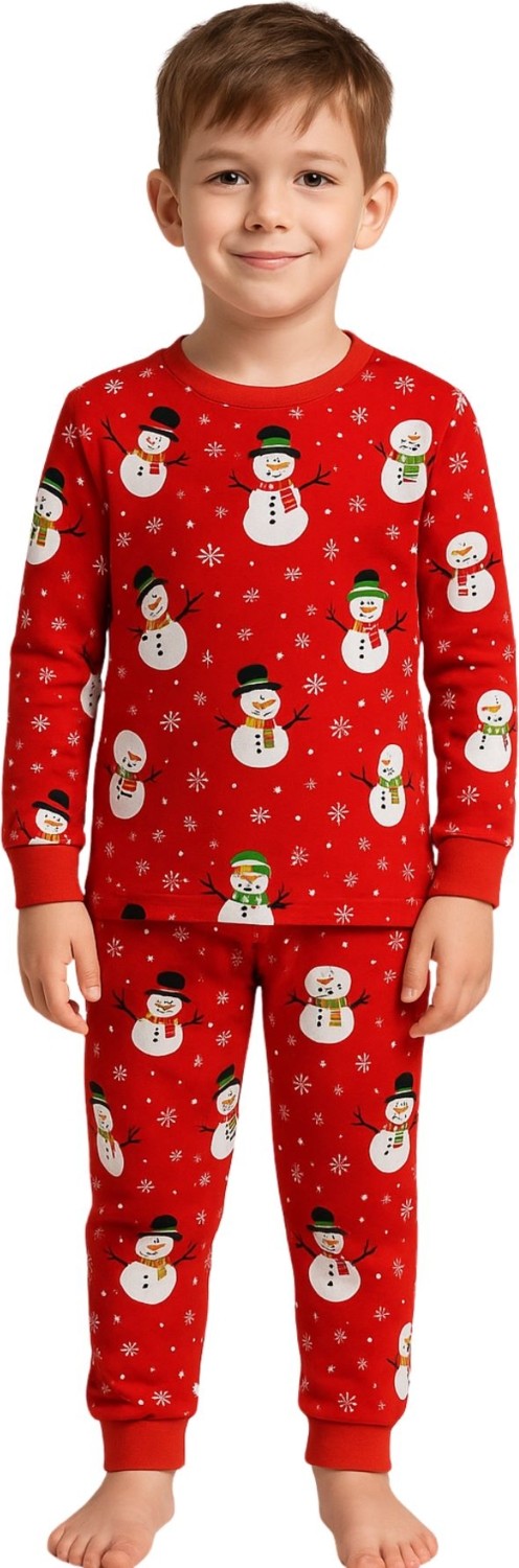 Zuzunga Unisex Yılbaşı Kardan Adam Desenli Çocuk Pijama Takımı görsel 3