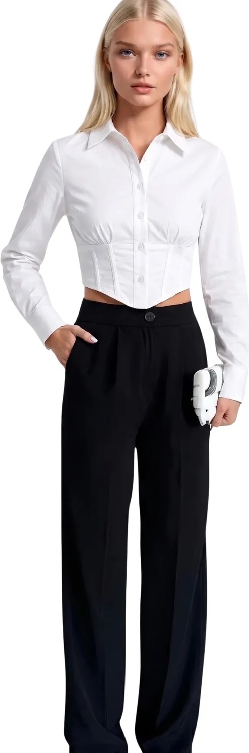 Asfaha Fashion Kadın Gömlek Yaka Düğmeli Crop Gömlek