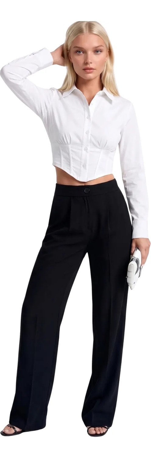 Asfaha Fashion Kadın Gömlek Yaka Düğmeli Crop Gömlek görsel 3