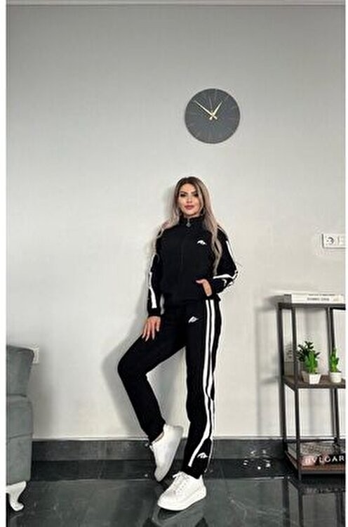 MİMİ LUXURY WEAR Kadın Ikili Eşofman Takımı Fermuarlı Alt Üst Eşofman Takımı Nakışlı 2 Iplik Likra görsel 3