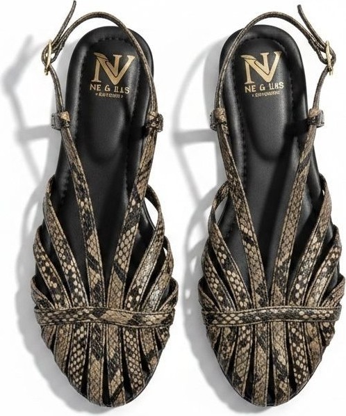 Ne&Ve Shoes Kahve Yılan Biye Kadın Günlük Sandalet