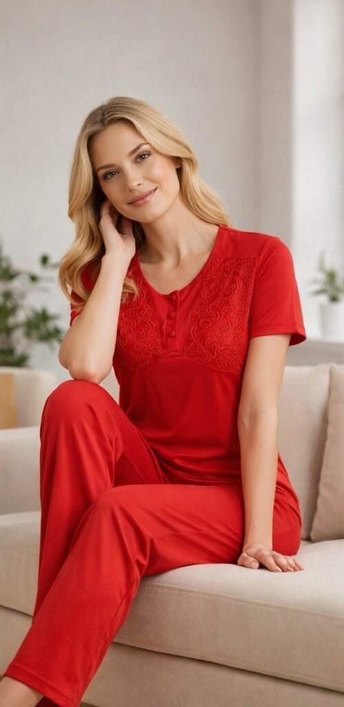 Flz Kadın Dantel Detaylı Pijama Takımı, Rahat Ev Giyim Takımı | Flz 88-135
