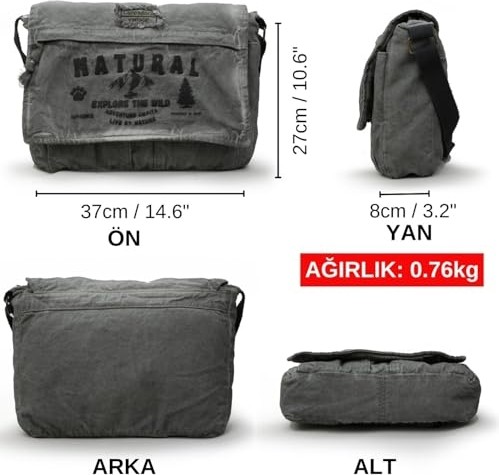 1001 4028 Salaş Omuz Çantası Pamuk Kanvas Postacı 15.6 Laptop Okul Seyahat Günlük Vintage Retro görsel 4