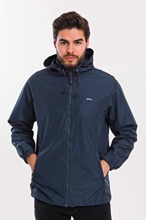 Slazenger Ofans Erkek Yağmurluk Petrol Rengi Kapüşonlu Regular Kalıp Uzun Kol