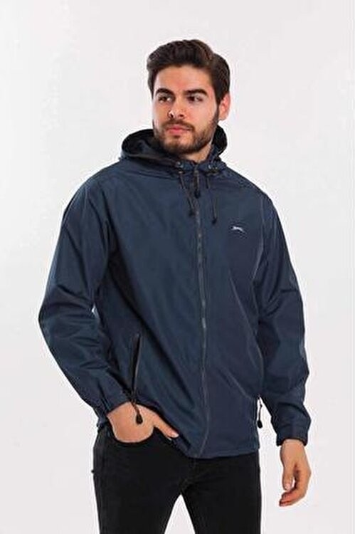 Slazenger Ofans Petrol Rengi Erkek Yağmurluk Kapüşonlu Regular Kalıp Düz Desenli görsel 2