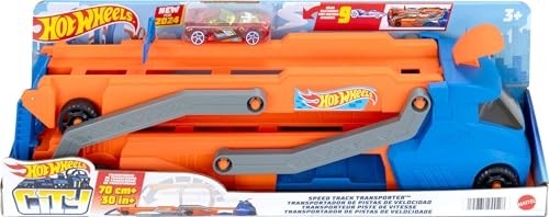 Odea Hot Wheels Tır - Yeni Hot Wheels Tır - Yeni, Fırlatıcısı Olan ve 40 Cm'lik Piste Dönüşen Kamyon, 9 Oyuncak Araba Sığabilir, 1:64 Ölçekli Araç Dahildir HYT83