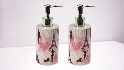 Prime Seti Seramik Sıvı Sabunluk 2 Adet Kızlı Paris Desenli 7X7X18CM 320ML