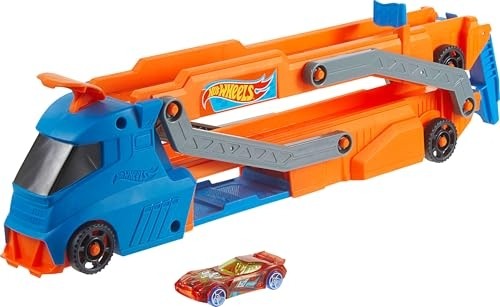 Odea Hot Wheels Tır - Yeni Hot Wheels Tır - Yeni, Fırlatıcısı Olan ve 40 Cm'lik Piste Dönüşen Kamyon, 9 Oyuncak Araba Sığabilir, 1:64 Ölçekli Araç Dahildir HYT83 görsel 2