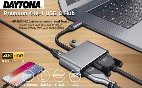 Die Grup Daytona CF02 Macbook Uyumlu Type-C™ To 4K Ultra Hd 1080P Hdmı/vga/pd Şarj/usb 3.0 4ın1 Çevirici Hub Adaptör görsel 3