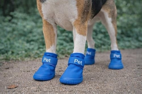 Esranın Dünyası Köpek Ayakkabısı 4’lü Set Su Geçirmez Kaymaz Tabanlı Köpek Botu Küçük Orta Irk Köpekler Için Koruyucu Patik Yağmur Kar Çamur Için Dayanıklı Evcil Hayvan Ayakkabısı Mavi (Large) görsel 3