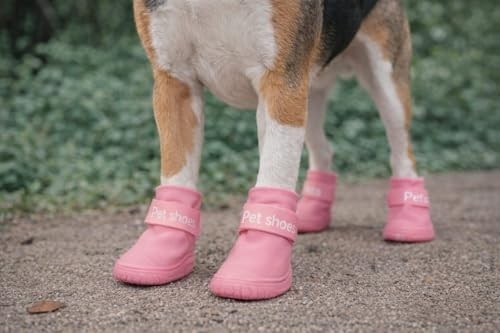 Esranın Dünyası Köpek Ayakkabısı 4’lü Set Su Geçirmez Kaymaz Tabanlı Köpek Botu Küçük Orta Irk Köpekler Için Koruyucu Patik Yağmur Kar Çamur Için Dayanıklı Evcil Hayvan Ayakkabısı Pembe (Medium) görsel 3
