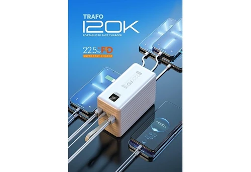 Resim Powerway 22.5W 120.000 Mah Hızlı Şarj Dahili Kablolu Trafo Powerbank 