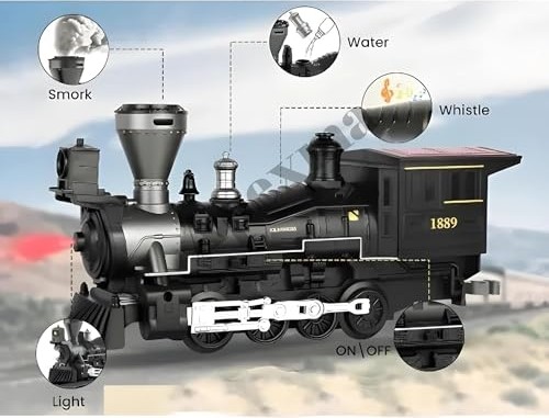 Aesco Işıklı ve Sesli Buhar Çıkartan Tren - 29 Parça Raylı Buharlı Tren Demiryolu Seti görsel 2