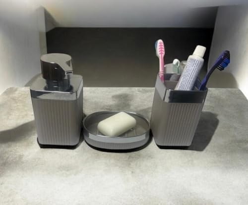 Prime Wespa 3'lü Banyo Seti, Modern Tasarım Diş Fırçalığı, Sıvı Sabunluk ve Sabunluk, Gri Renk görsel 2
