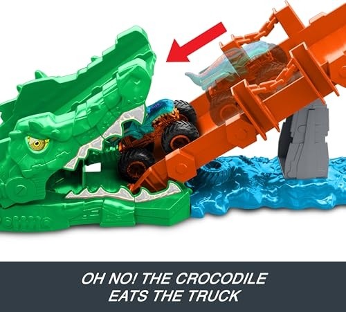 Esranın Dünyası Hot Wheels Monster Trucks Oyun Seti ve 1:64 Ölçekli Mega-Wrex, Tahterevalli Köprüde Akrobasi ve Yarış Eğlencesi, Timsah ile Muhteşem Aksiyon Oyun Seti, JJN45 görsel 2