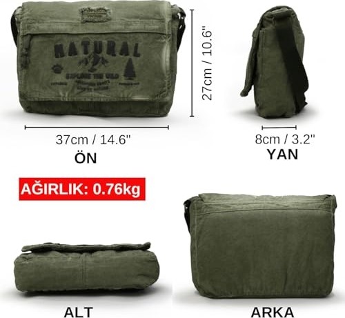 1001 4028 Salaş Omuz Çantası Pamuk Kanvas Postacı 15.6 Laptop Okul Seyahat Günlük Vintage Retro görsel 4