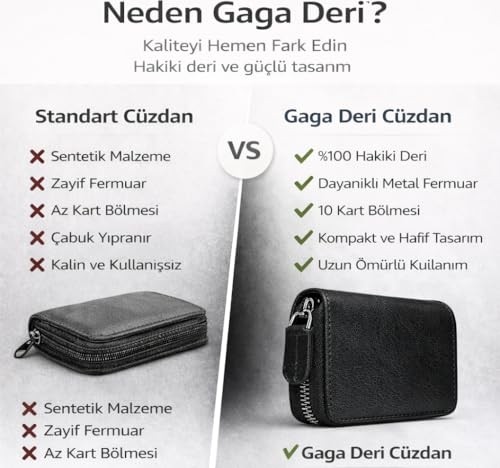 1001 Deri Siyah Kadın Cüzdan, Hakiki Deri Fermuarlı Tasarım, Çok Gözlü Kartlık ve Banknot Böl görsel 4
