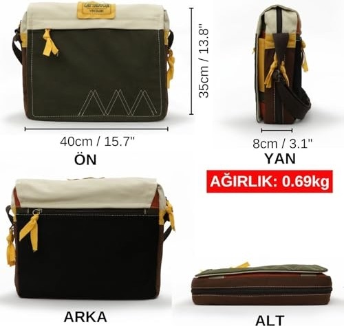 1001 4009 Ephesus Salaş Omuz Postacı 15.6 Inç Laptop Okul Seyahat Günlük Vintage Pamuk Çanta görsel 4