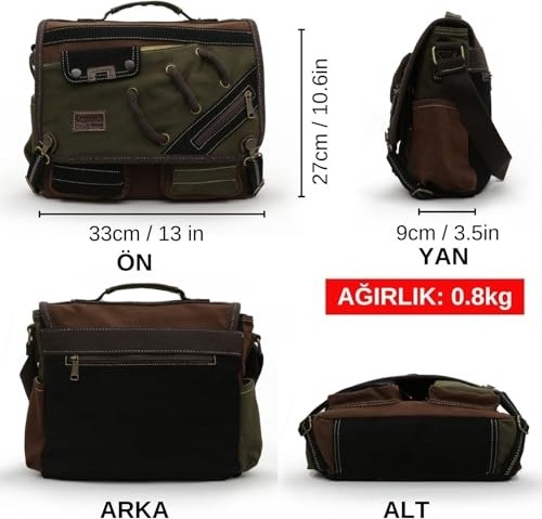 1001 4017 14" Laptop Postacı Okul Çantası Unisex Kilitli Çok Cepli Omuz Askılı Çanta görsel 3