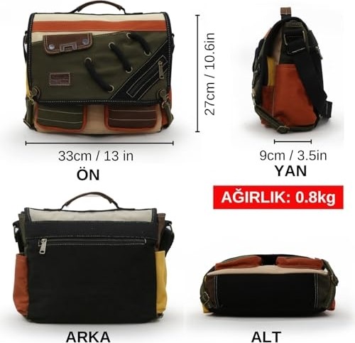 1001 4017 14" Laptop Postacı Okul Çantası Unisex Kilitli Çok Cepli Omuz Askılı Çanta görsel 3