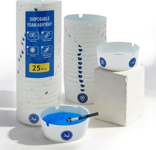 Aesco Mallart® 25’li Kullan At Jel Küllük Seti - Koku Önleyici Sigara Söndürücü, Araç Içi ve Ev Için Pratik Köpük Küllük, 30 Saniyede Jelleşen Taşınabilir Küllük Seti