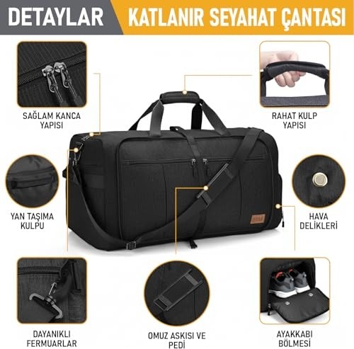 Katlanabilir Seyahat Çantası, Bavul Valiz Büyük Boy El Bagajı Çantası Erkekler ve Kadınlar I görsel 4