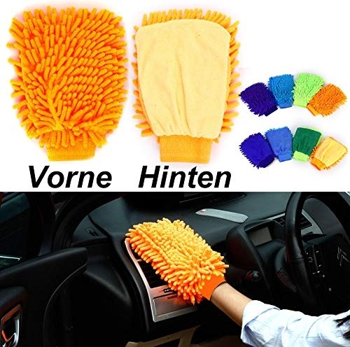 Aesco 4 Set Su Geçirmez Mikrofiber Yıkama Eldiveni, Araç Yıkama Eldiveni, Temizleme Bezi, Temizlik Bezi, Araç Bakımı, Parlatma Eldiveni, Bakım Eldiveni, Araba Yıkama, Motosiklet, 21 x 16 Cm, 4 Renk görsel 3