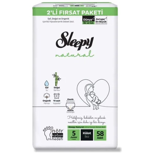 Sleepy Natural Külot Bebek Bezi 5 Beden Junior 58'li Fırsat Paket