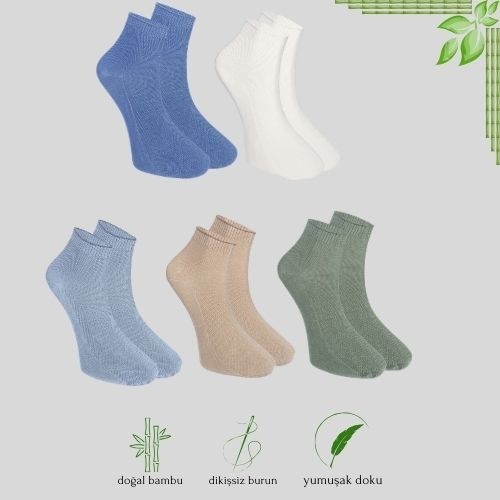 Kral Socks - Erkek Patik Lacose Kabartma Desenli (5 Adet) Bambu Dikişsiz Parfümlü Kısa Çorap görsel 3