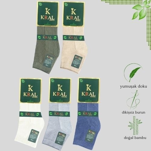 Kral Socks - Erkek Patik Lacose Kabartma Desenli (5 Adet) Bambu Dikişsiz Parfümlü Kısa Çorap görsel 4