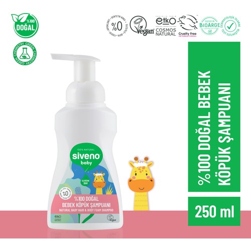 Siveno %100 Doğal Bebek Köpük Şampuanı Yenidoğan Saç Ve Vücut İçin Nemlendirici Bitkisel Vegan 250 ml