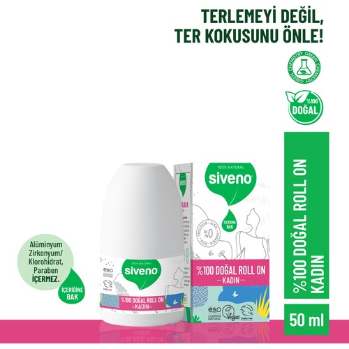 Siveno %100 Doğal Roll-On Kadın Deodorant Ter Kokusu Önleyici Bitkisel Leke Bırakmayan Vegan 50 ml