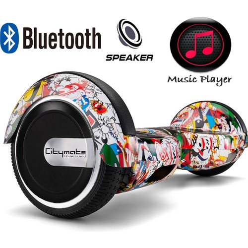 Citymate Elektrikli Kaykay Hoverboard Bluetooth Hoparlörlü 6.5 Inch Akıllı Dengeli - Grafiti Desenli