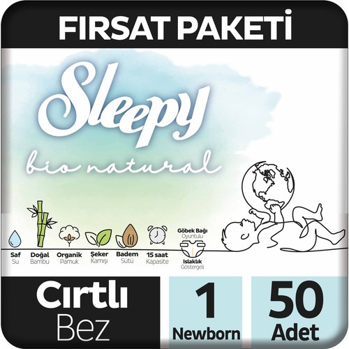 Sleepy Bebek Bezi Bio Natural 1 Numara Yenidoğan 50'li Fırsat Paket
