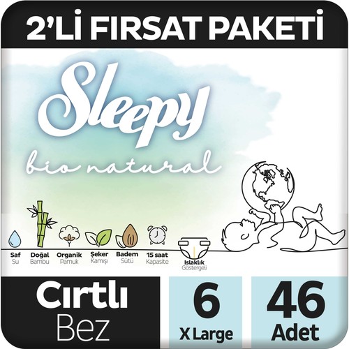 Sleepy Bebek Bezi Bio Natural 6 Numara Xlarge 46'li Fırsat Paket
