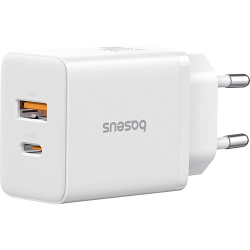 Baseus Cube Type-C + USB Girişli U+C 20W Hızlı Şarj Cihazı iPhone 15 14 13 12 11 Uyumlu Samsung ve Android Uyumlu