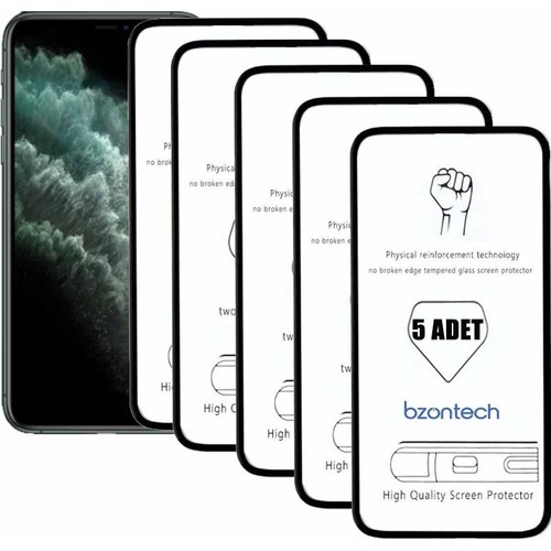 Bzontech iPhone 11 Pro Max ile Uyumlu Ekran Koruyucu Tam Kaplayan 5li Set