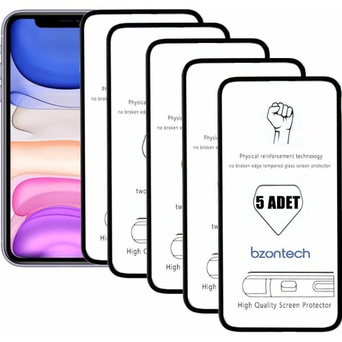Bzontech Apple iPhone 11 ile Uyumlu Ekran Koruyucu Tam Kaplayan 5li Set