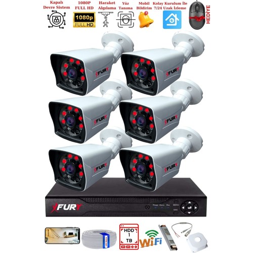 Fury 1 Kameralı 2MP Full HD Görüntü 6 Atom Led Görüşlü Dış Mekan Güvenlik Kamerası Seti 1TB
