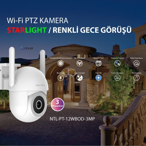 Neutron Gece Görüşlü 360° Dönebilen Alarmlı 3 Mp Ip Wifi Dış Ortam Güvenlik Kamerası