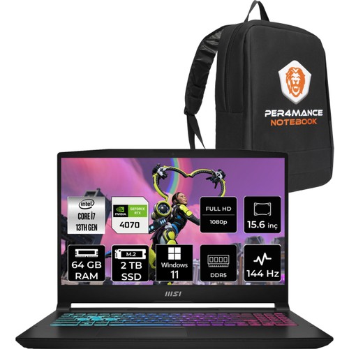 Msi Katana 15 i7 RTX 4070 8GB 64GB RAM 2TB SSD 15.6" FHD 144Hz Win11 Pro Gaming Laptop + Per4 Çanta