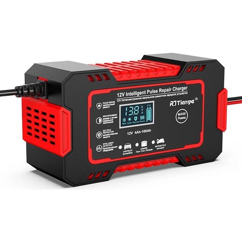 RJTianye 12V 6A Akıllı Araba Motosiklet LCD Ekran Araç Akü Onarım Hızlı Şarj Cihazı Islak Kuru Jel Kurşunasit