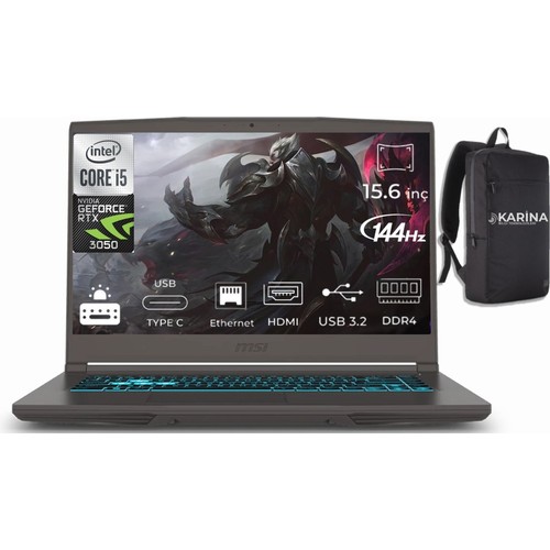 Msı Thın 15 Intel Core I5 24GB 4tb SSD RTX3050 Freedos 15.6" Fhd 144Hz Taşınabilir Bilgisayar