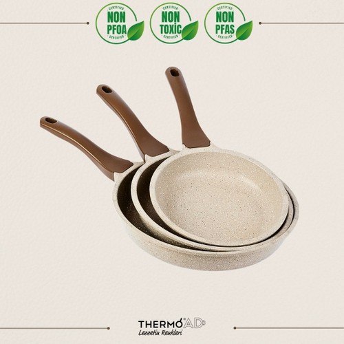 ThermoAD Derin Tava Seti 3 Parça Vizon Granit Malzeme 20 cm 24 cm 28 cm Yüksek Dayanıklılık