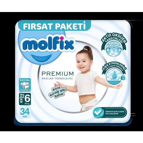 Molfix Premium Bantlı Bebek Bezi 34'lü Extra Large 15+ kg İçin Rahat Kullanım