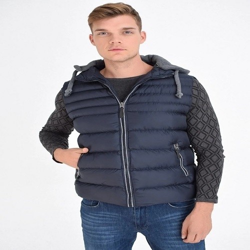 Dynamo Erkek Büyük Beden Lacivert Çıkarılabilir Kapüşonlu Şişme Yelek