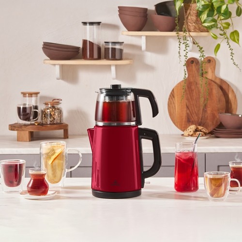 Karaca Tea Glass 2 In 1 Çelik Çay Makinesi ve Kettle Viva Magenta