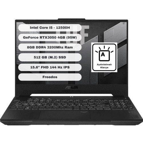 Asus TUF Gaming F15 HN081 RTX3050 FHD Intel Core I5 8 GB RAM 512 GB SSD 15,6 inç FreeDOS Laptop