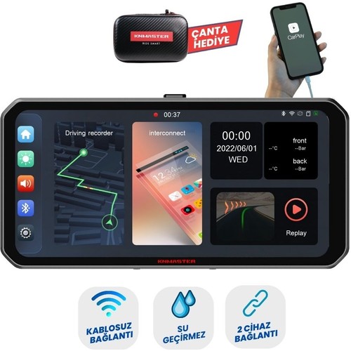Knmaster Motoplay 1000 6.25” Kablosuz Carplay Android Auto Destekli Motosiklet Multimedya Ekranı
