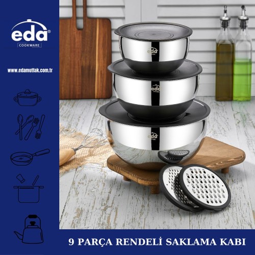 Eda Çelik 9 Parça Rendeli Saklama Kabı Seti 16-20-24 cm